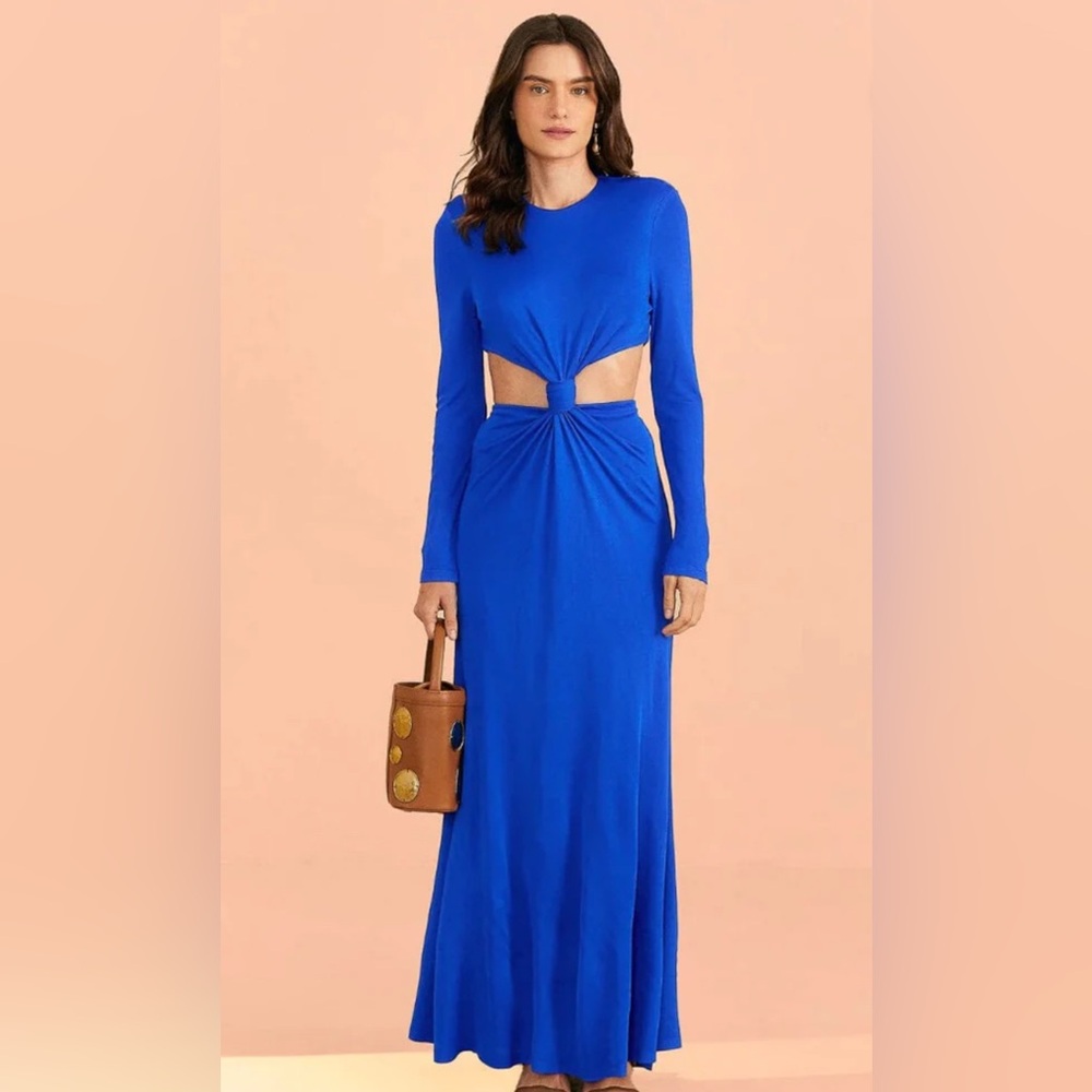 FARM Rio Cobalt Blue Long Sleeve Cutout Maxi Dress